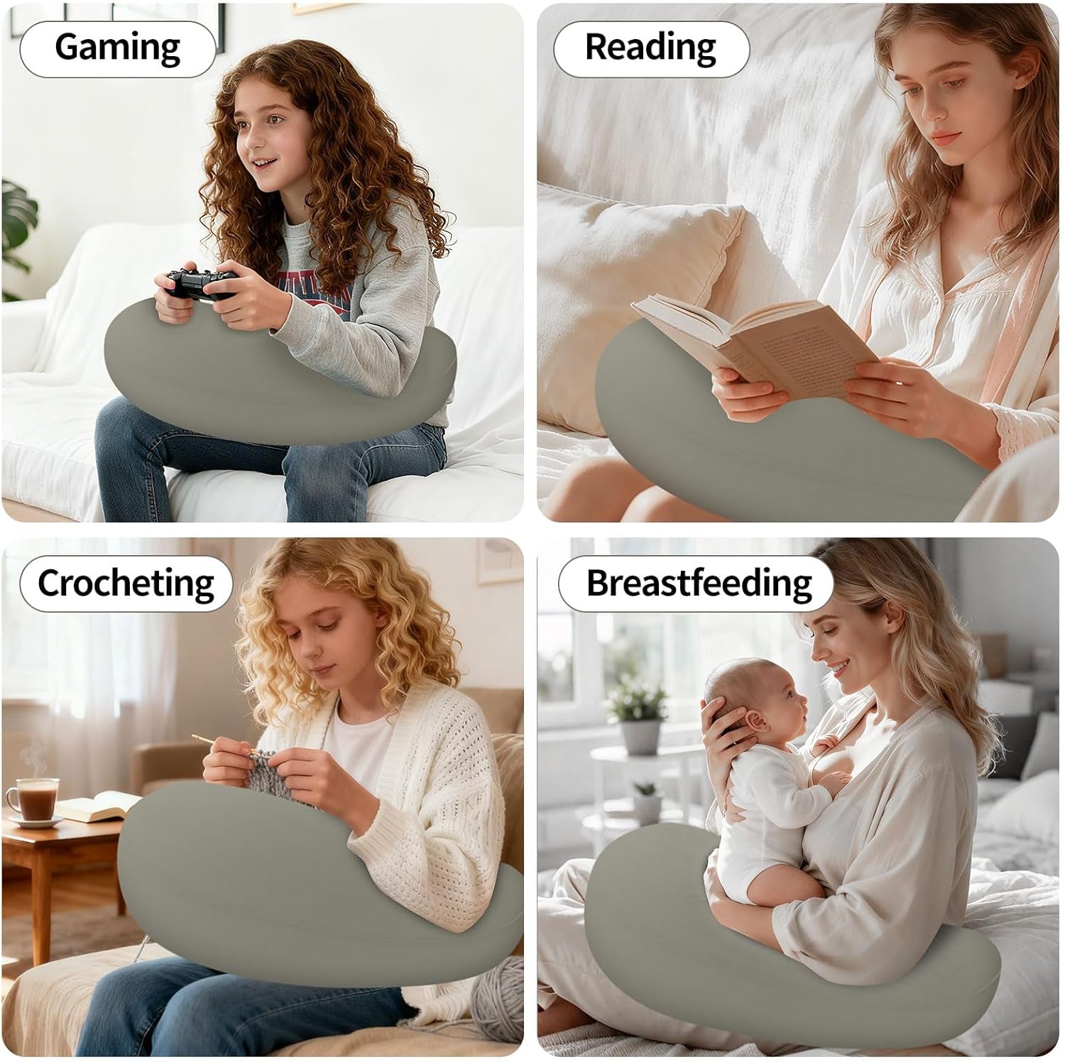 Leeskussen en gamingkussen, draagbaar opblaasbaar leeskussen met opbergtas, ergonomisch gehaakt kussen voor lezen, spelen, haken en werken