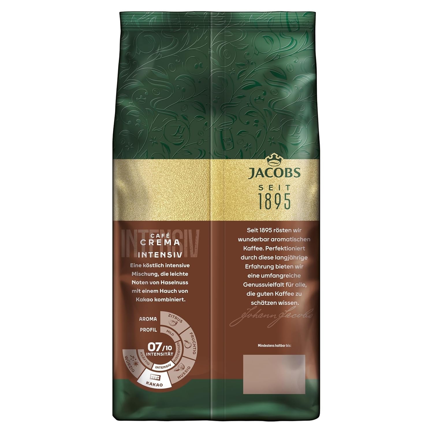 Jacobs Kaffeebohnen Café Crema Intense, intensief met Kakao- & Nussnote, geröstet in Bremen, Intensität 7/10, Kaffee ganze Bohnen, 1 kg