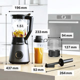 Bosch Standmixer Vitapower Serie 4 MMB6177S, Edelstahl-Klingen Made in Germany, 1,5L Thermosafe Glasbehälter, 0,6L To-Go-Flasche, Stopfer, Universalzerkleinerer, 30.000 U/Min, 1200 W, Silver Kitchen Naty Shop