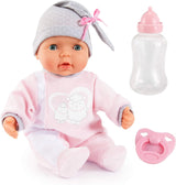 Bayer Design 93829AA My Piccolina interactieve pop met functie, Pratende pop, Beweegt mond, 38 cm, Fopspeen, Babyfles, Roze, Grijs