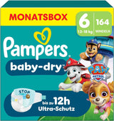 Pampers Baby-Dry Puppy Patrol Edition luiers, maat 6, 164 luiers, 13 kg - 18 kg, tot 100% lekbescherming en de hele nacht comfort