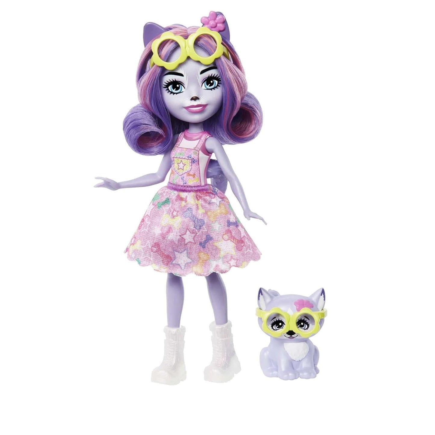 Enchantimals HHB90 - Hadley Husky pop (circa 15 cm) en sledehond dierenfiguur, kleine pop met afneembare rok en accessoires, geweldig cadeau voor kinderen vanaf 4 jaar