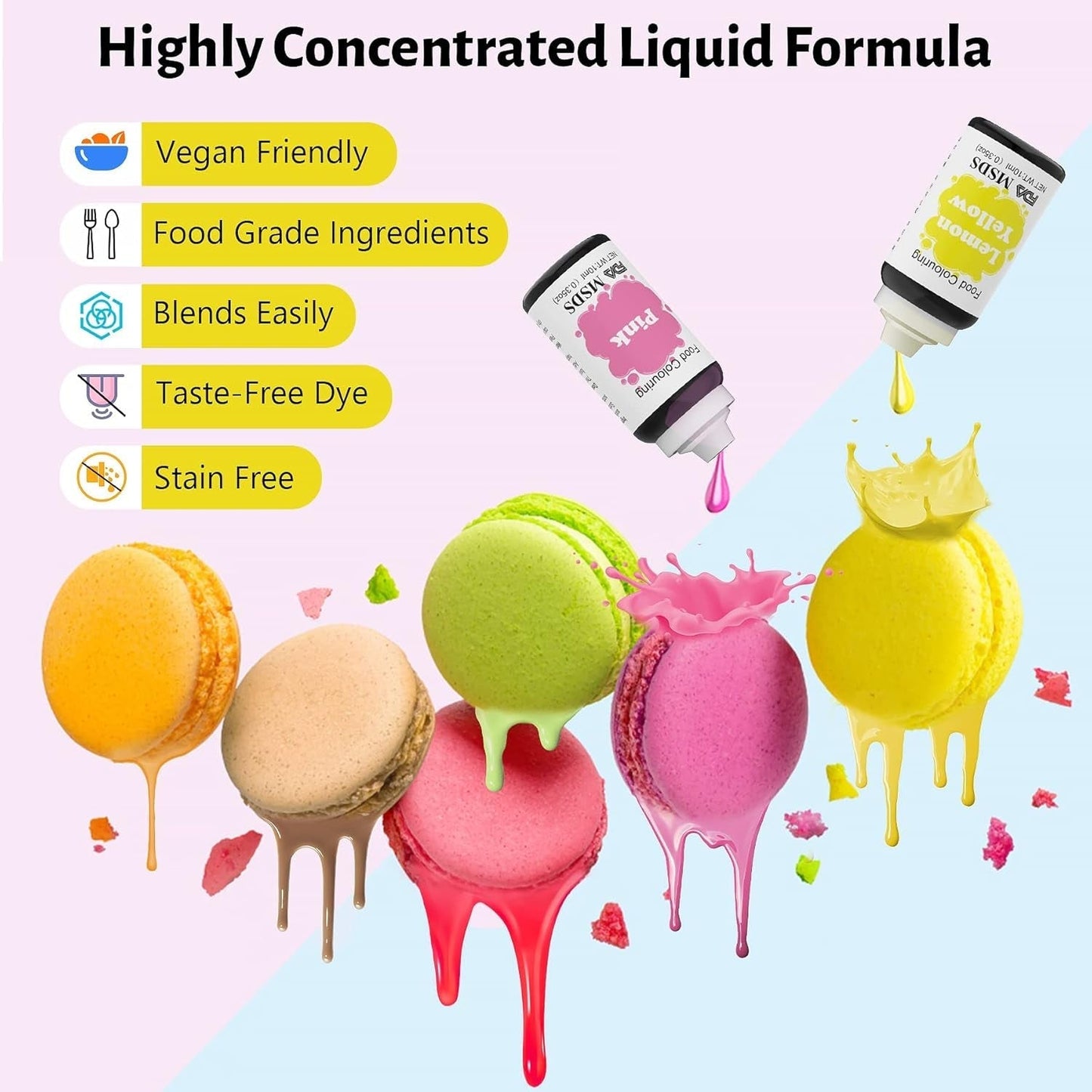 Kleurstof voor levensmiddelen 9 x 10 ml, vloeibare kleurstof voor levensmiddelen - kleurstofset voor het versieren van taarten, macarons, donuts, fudge, glazuur, doe-het-zepen, ijs, zeepkleurstof, spuitpistoolkleurstof