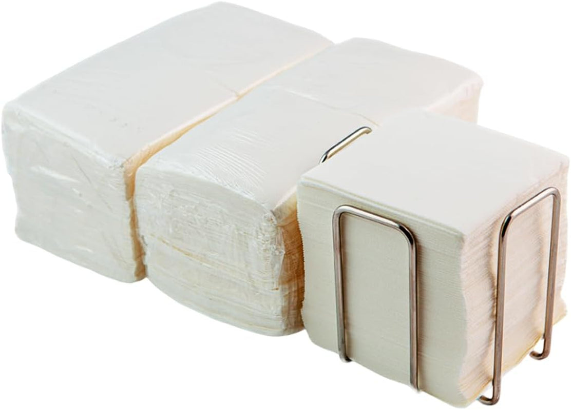 300 stuks witte cocktailpapieren servetten + roestvrijstalen servethouder microdottextuur dik absorberend 10 x 10 cm samengevouwen