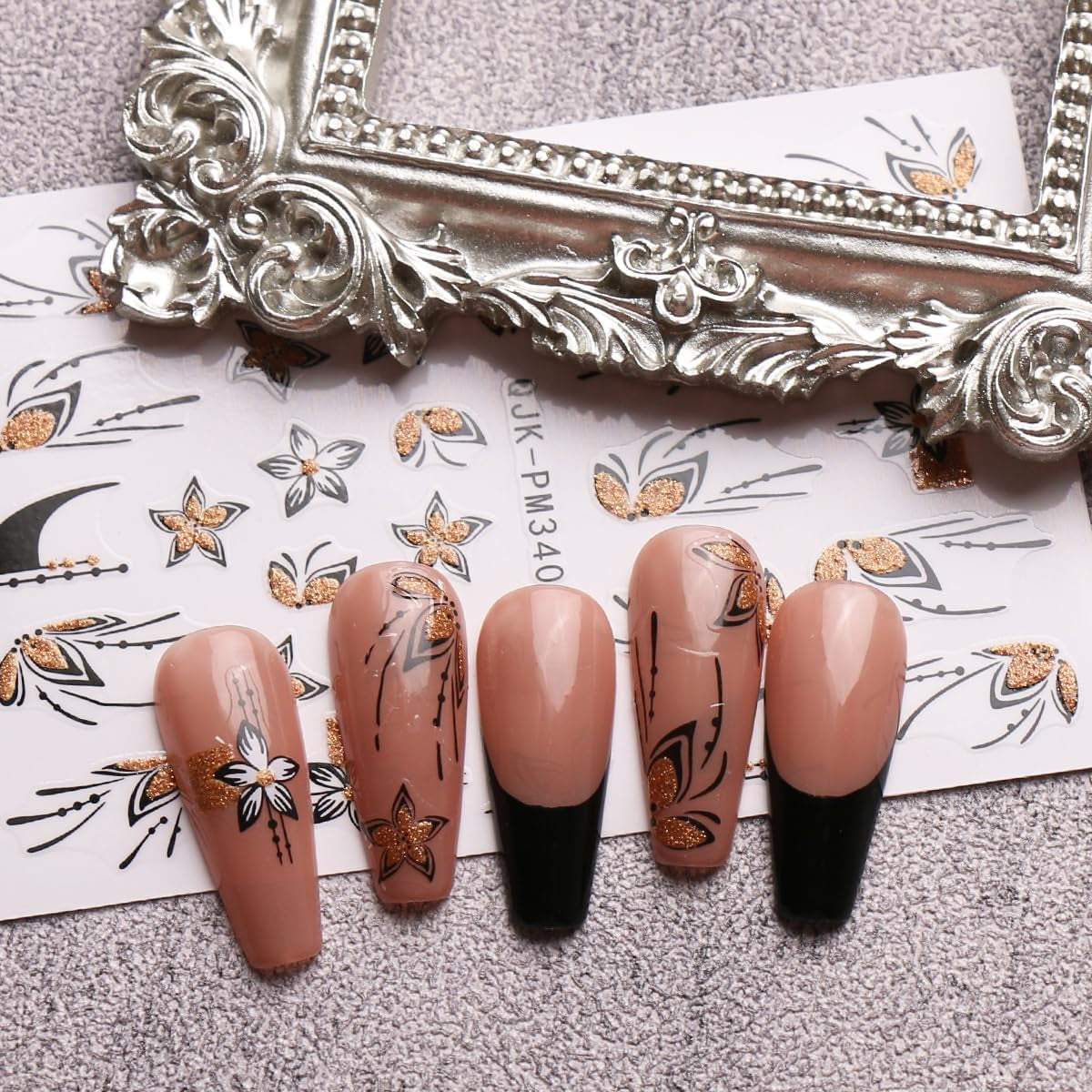 JMEOWIO Nagelsticker Blumen Glitzer 9 Blatt Nail Art Sticker Selbstklebend Nagelaufkleber Frühling Sommer Blumen Decoratie Nageldesign Zubehör