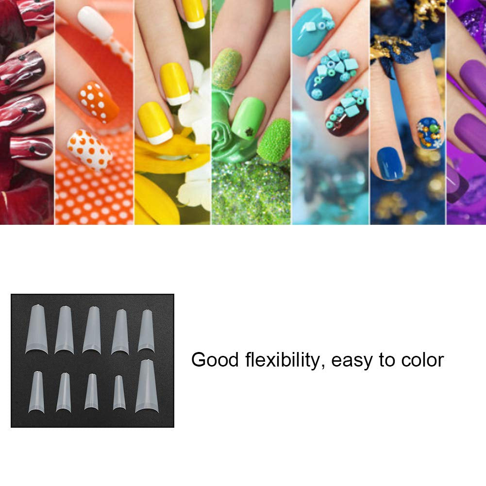 500 stuks valse nageltips, natuurlijke Franse kunstnageltips voor manicure, L, doe-het-zelf nepnagels, ovale UV-gel, nagelaccessoires voor vrouwen en meisjes (natuurlijke kleur)