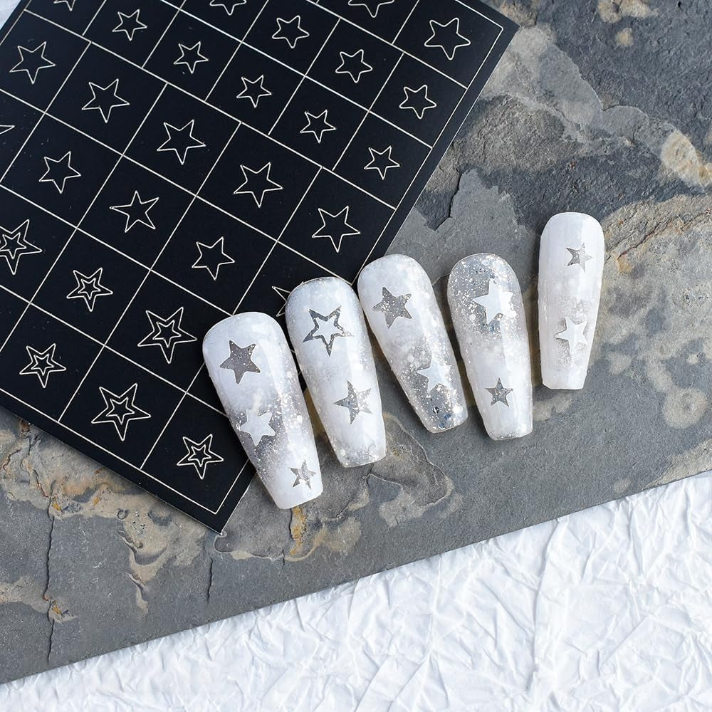 6 vellen airbrush-sjabloon nagelstickers, vlindervlam sterren hart sterren nagelstickers afdrukken stencilgereedschap nagelkunst zelfklevende stickers voor vrouwen nagelkunstontwerpstickers
