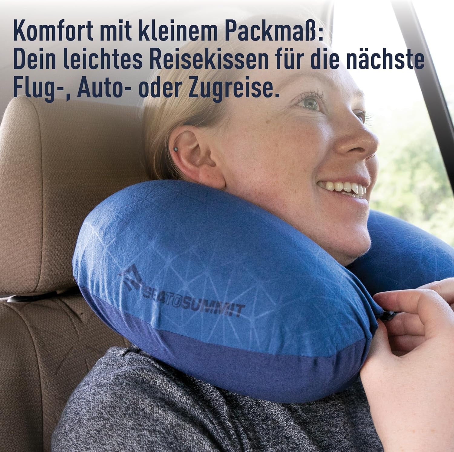 Sea to Summit - Eros Premium lendensteunkussen - Opblaasbaar steunkussen - Rugverlichting - 50D polyester materiaal - Compacte reistas - Service, reizen en auto-excursies - Marineblauw - 93g