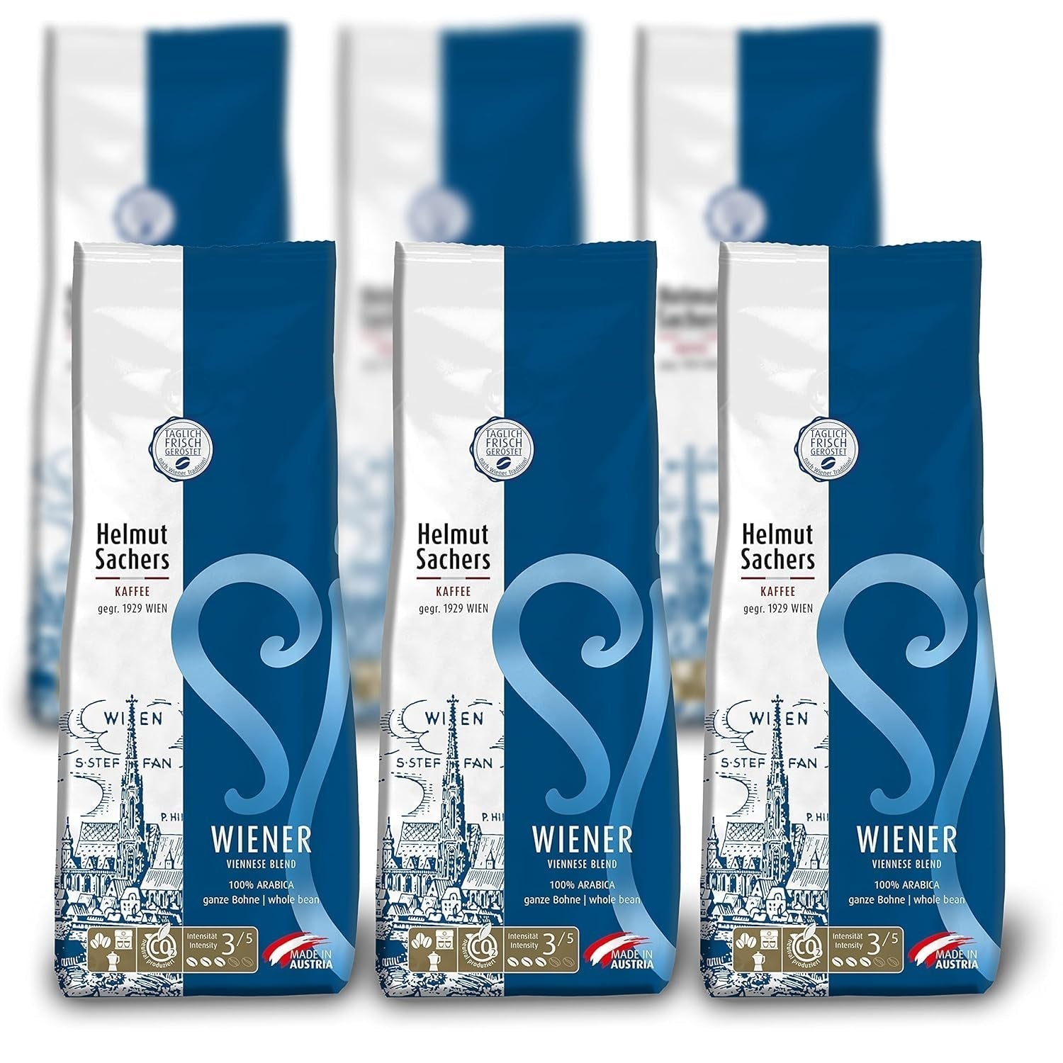 Helmut Sachers Kaffee - Weense melange, sterkte 3/5, 100% Arabica, hele koffiebonen, 6 X 500G Naty Shop Standaardtitel
