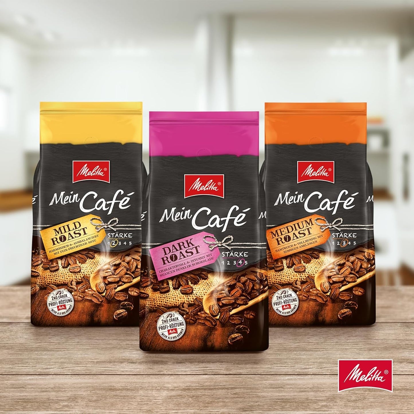 Melitta Mein Café Mild Roast, Whole Kaffee-Bohnen 1kg, ungemahlen, Kaffeebohnen für Kaffee-Volautomat, milde Röstung, Stärke 3