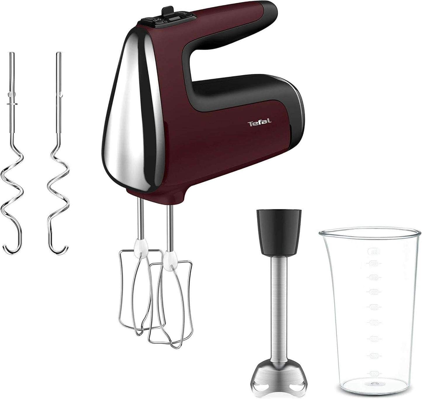 Tefal HT650E Power Mix Silence Handmixer | 600 Watt | Variabele snelheidsregelaar | Turbo- en Auswurf-functie | Extreme vrijetijdsmotor | Incl. 2 Rührbesen en 2 Knethaken | Grau Bucatarie Naty Shop Bundle Met 2 Schneebesen en Knethaken