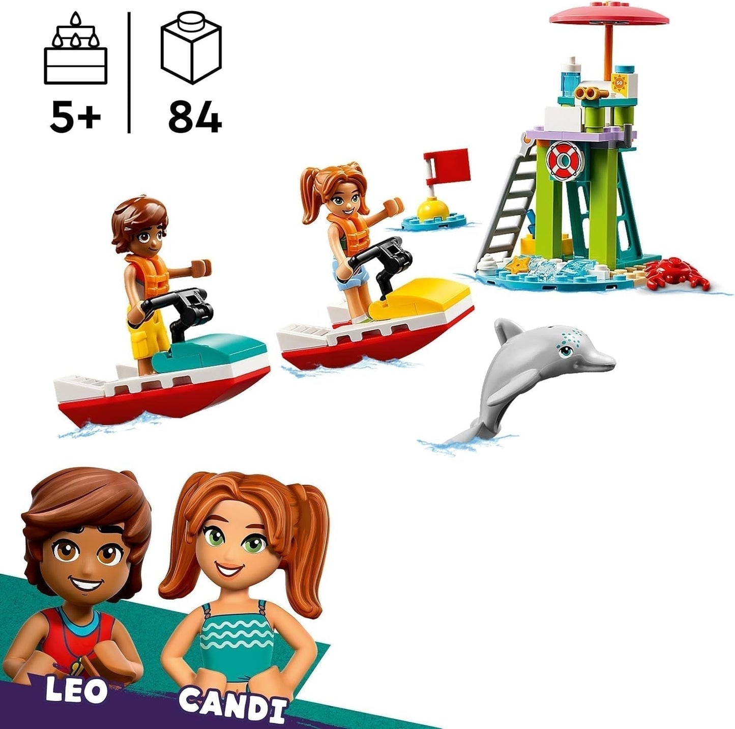 LEGO Friends badmeester-uitkijktoren met jetski's, kinderspeelgoed, cadeau-idee voor meisjes en jongens vanaf 5 jaar met 2 figuren en een dolfijn, jetski-speelgoed 42623 Bouwsets Besuche den LEGO-Store