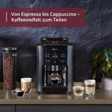 KRUPS Arabica Picto automatische espressomachine, compact ontwerp, eenvoudig te gebruiken, intuïtief verstelbare draaibediening, melkopschuimer, 2-kops functie, espressomachine, zwart, EA810870