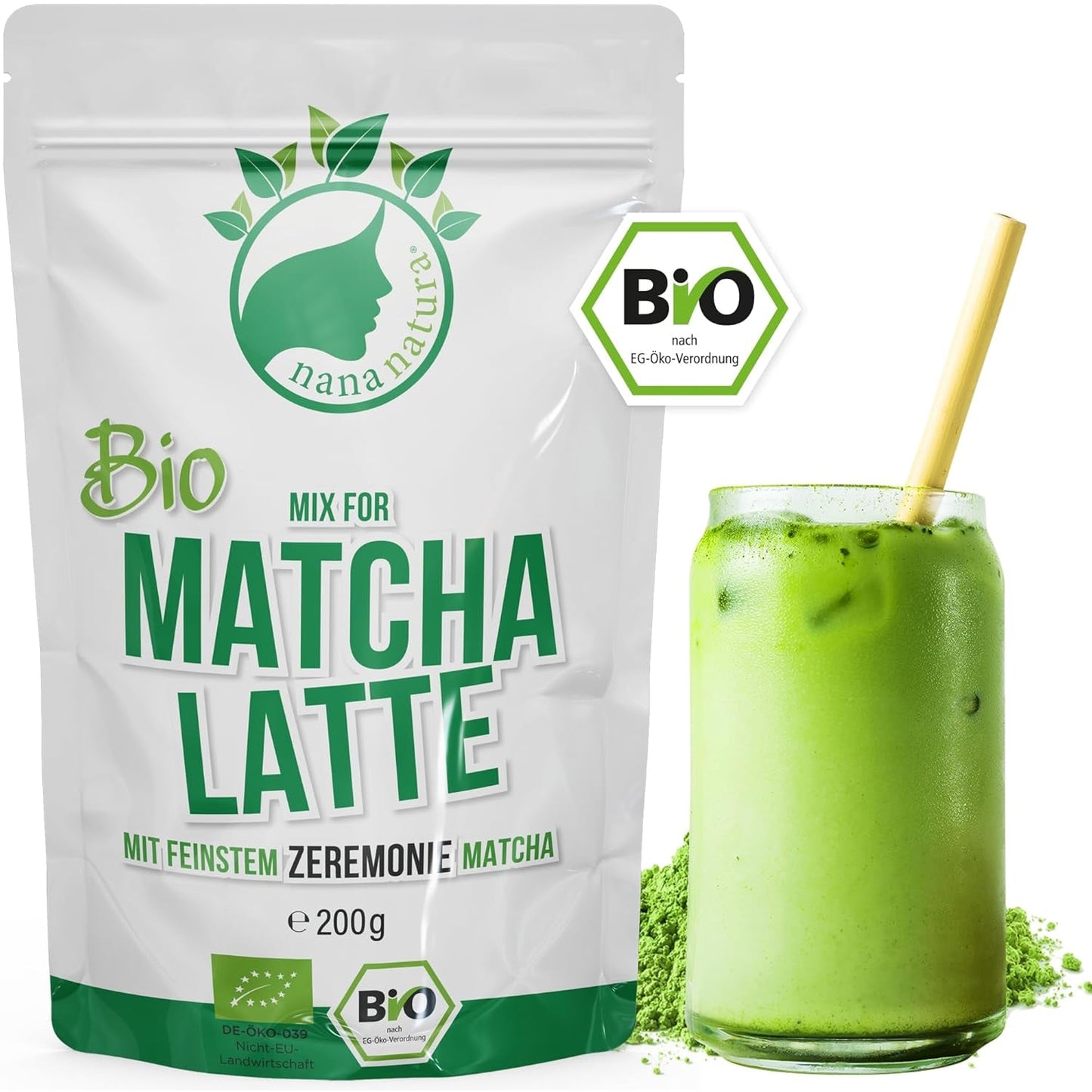 Nananatura'S Bio Matcha Latte Mix met 22% groene theepoeder van ceremoniële kwaliteit uit Japan | Voor eenvoudig en lekker genieten van thee | Ook geschikt voor ijs en gebak