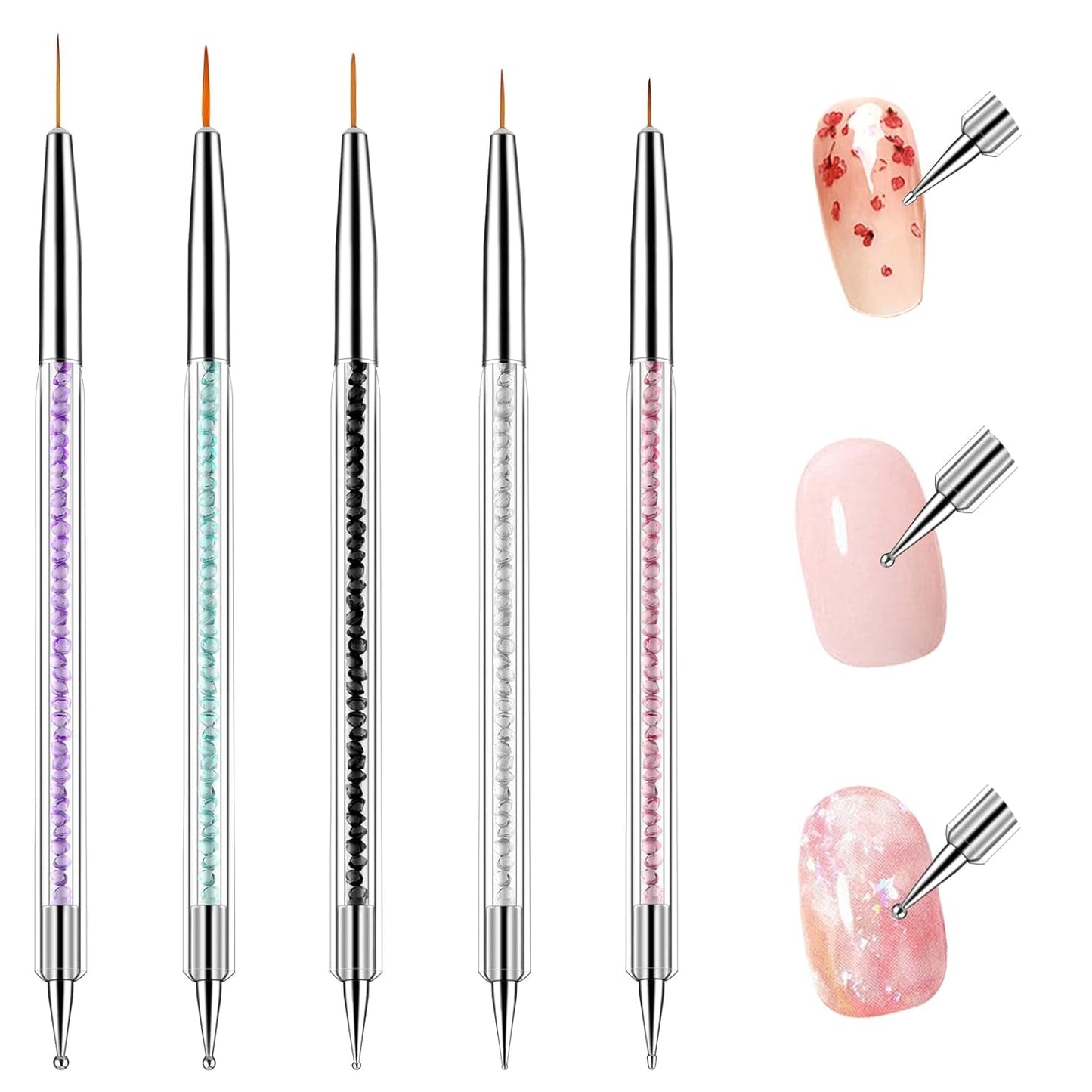 5 stuks Nail Art Pinsel Set Dotting Tool Nailart Pinsel Nageldesign Double Ended Dotting Pen Strass Professional Acryl Feinmalerei Nail Art Design