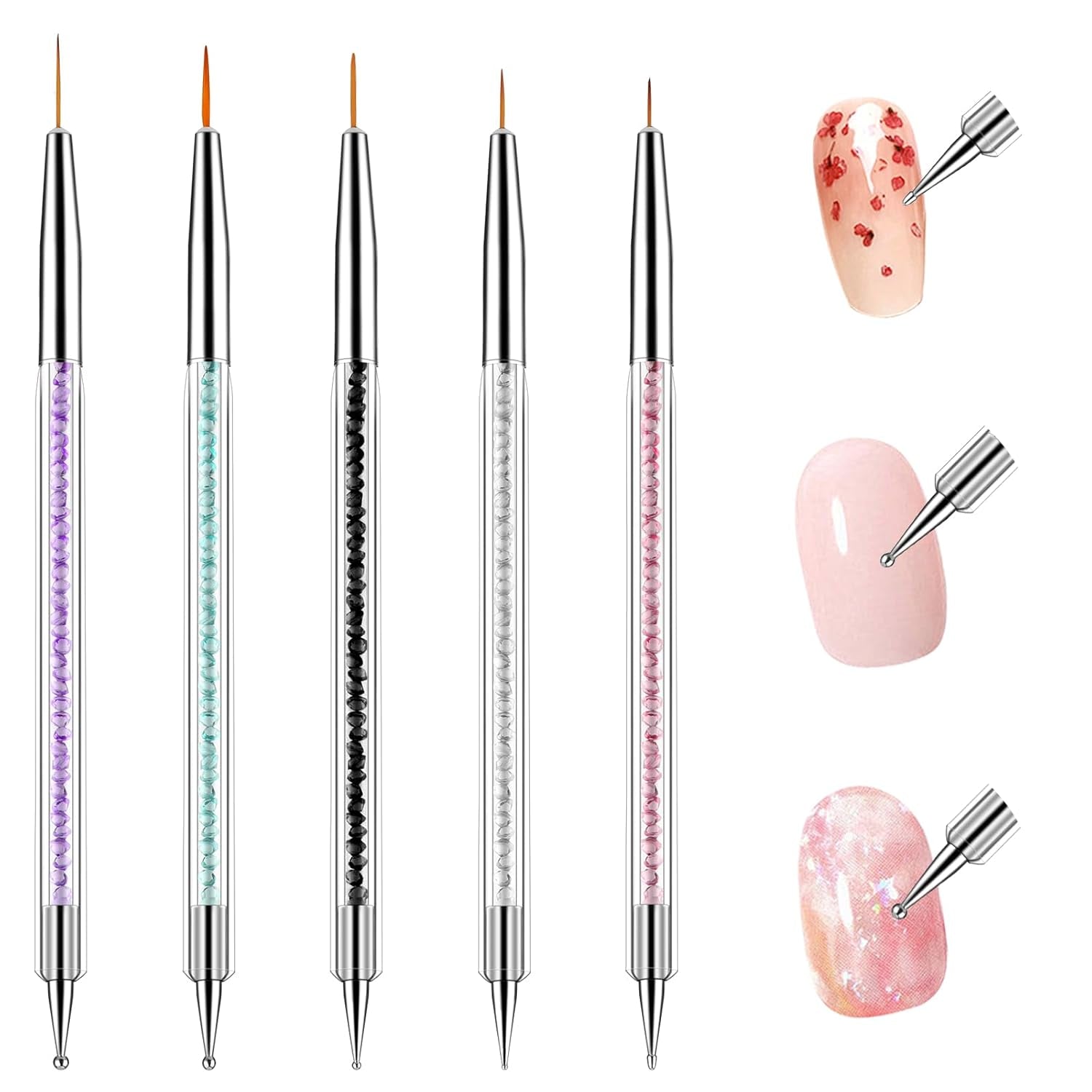 5 stuks Nail Art Pinsel Set Dotting Tool Nailart Pinsel Nageldesign Double Ended Dotting Pen Strass Professional Acryl Feinmalerei Nail Art Design