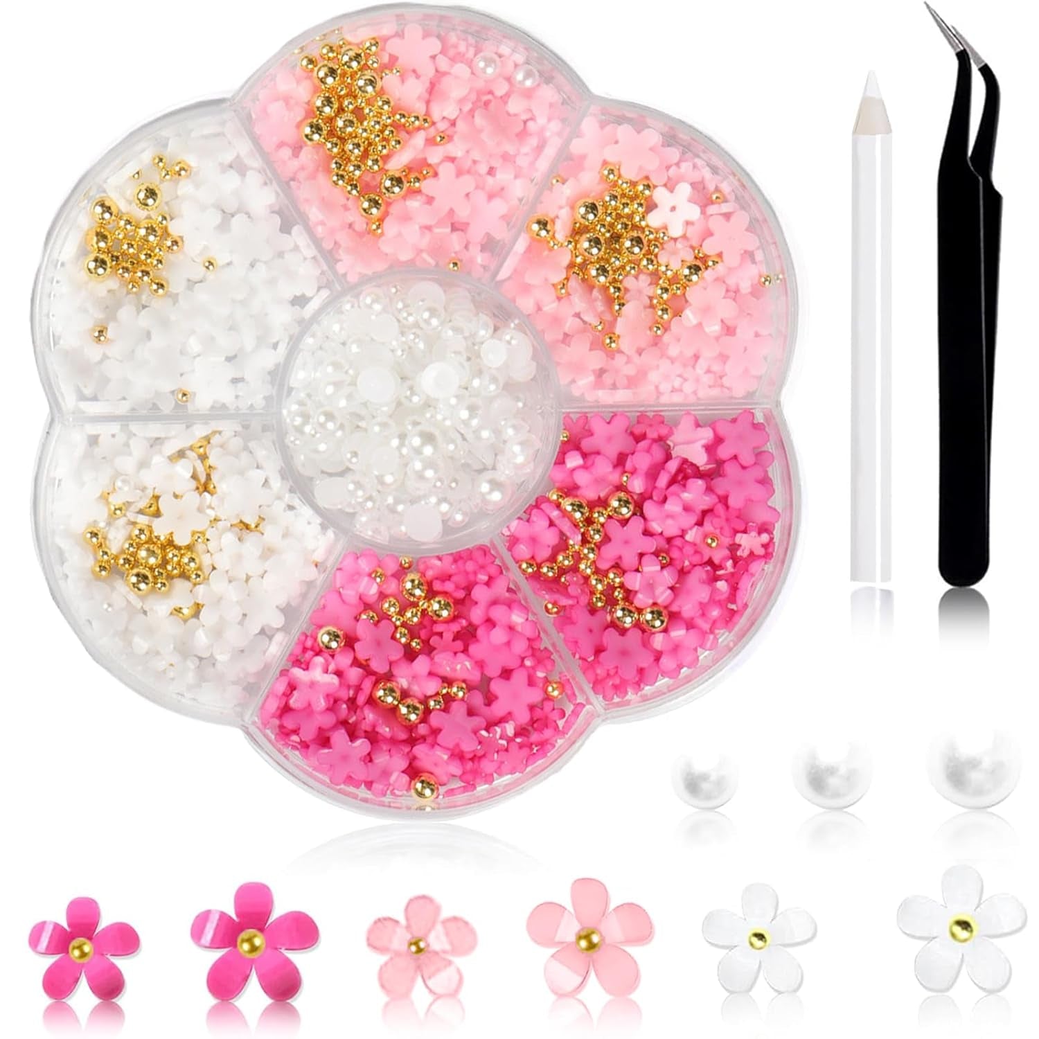 1 Karton Nail Art Charms, 3D Bloemen Nagelkunst Charms, Acryl Blumen Nagel Strass Mit Ornamenten, Nagel Edelsteine, Nagel Zubehör Für Mädchen, Nagelkunst Decoratie, DIY Handwerk Nail Design