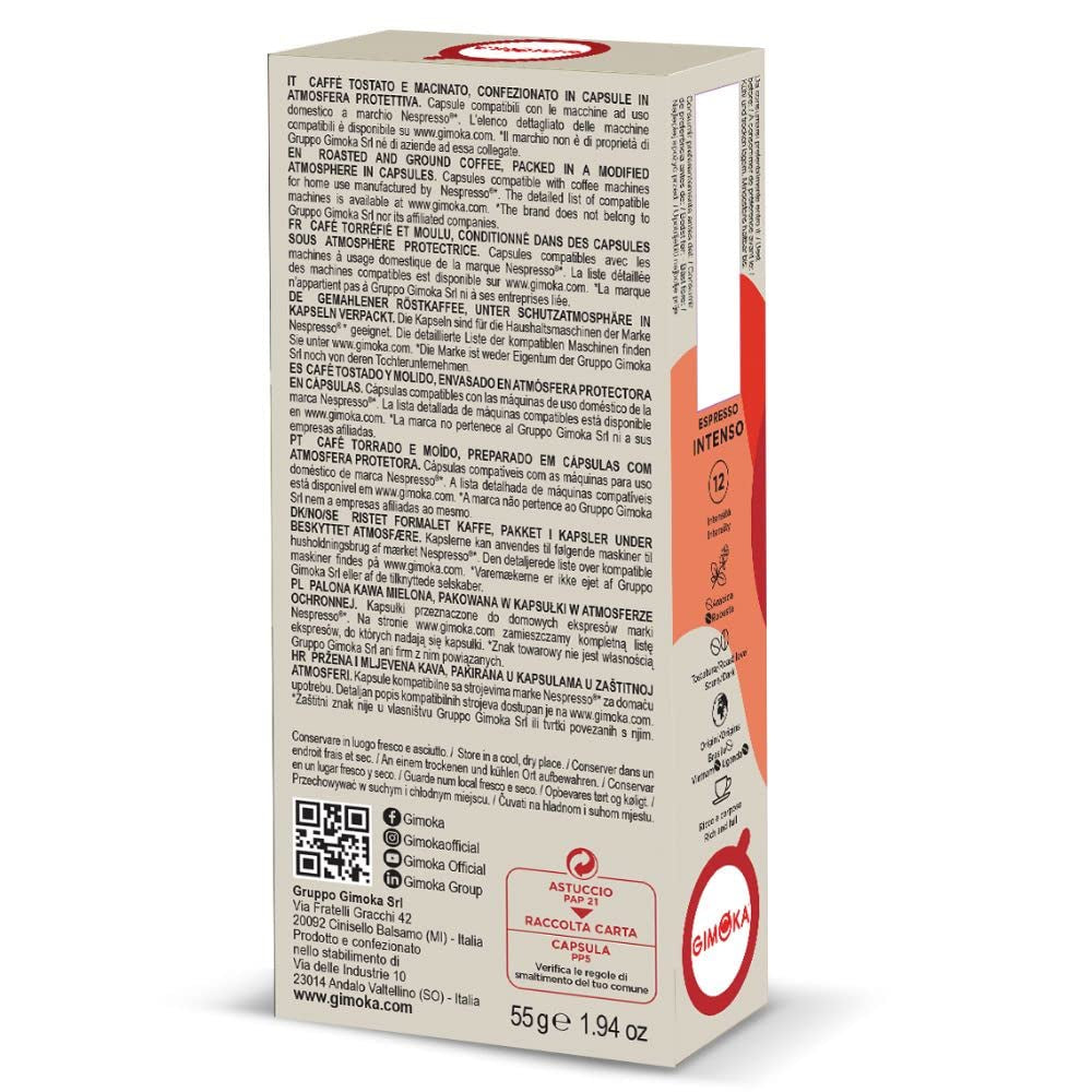 Gimoka Kaffeekapseln Espresso Intenso, Intensität 12/13-100 Kapsel - Compatibel met Nespresso* Haushalts-Espressomaschinen - 100 Stück (10 x 10 Getränke) - Hergestellt in Italien