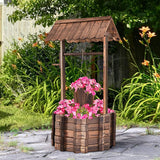 Houten fontein 56x56x114cm met dak, Wensput, Tuindecoratie, Bloempotten, Decoratieve fontein, Bloempotten, Bruin