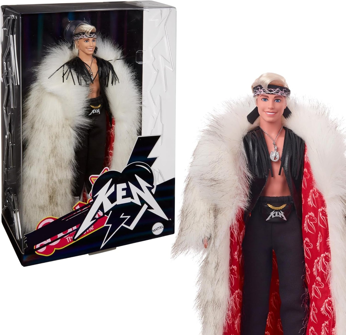 Barbie de film Ken-pop om te verzamelen, met overjas van namaakbont en vest met zwarte franjes en bandana, HRF31 Naty Shop Dolls Toy_Figure