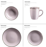 Moderne 6-persoonsserviesset met koperen rand, 24-delig randloos bekervormig combinatieservies, lavendel