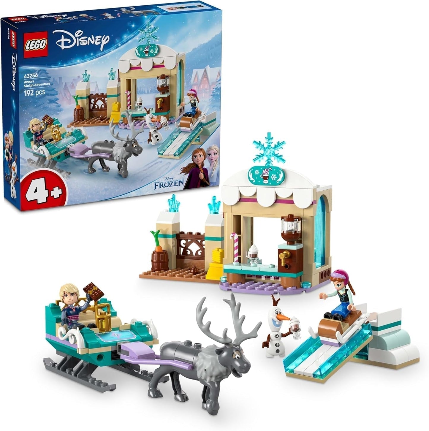 LEGO Ç€ Disney Frozen Anna's slee-avontuur, bouwspeelgoed en fantasiespeelset, chocoladekraam met Anna, Kristoff, Olaf en Sven minipoppen, prinsessenspeelgoed voor meisjes vanaf 4 jaar 43256 Bouwsets Besuche the LEGO-Store Default Title