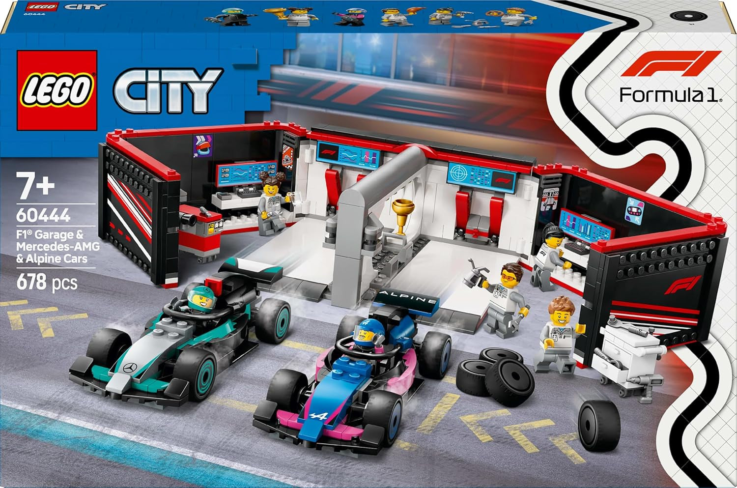 LEGO City F1 Garage met Mercedes-Amg en Alpine raceauto's - Formule 1 raceauto met 2 coureurs en 4 mechanische minifiguren - Cadeau voor jongens en meisjes vanaf 7 jaar en fans 60444 Beschouw de LEGO-Store bouwsets