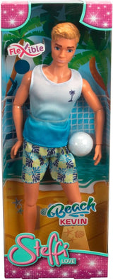 Simba Steffi Love Beach Kevin-pop, Kevin in badpak met T-shirt en volleybal, volledig beweegbaar, 30 cm, vanaf 3 jaar