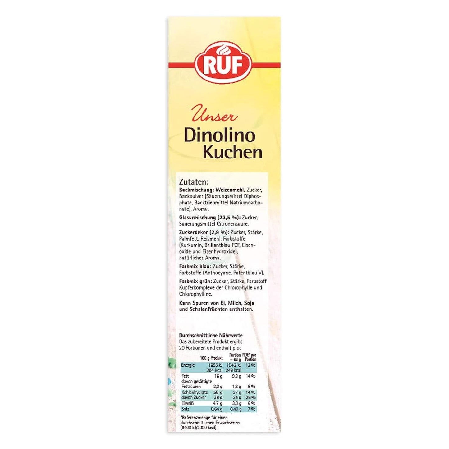 RUF Dinolino Taart, Driekleurige bladtaart met citroensmaak, 850 gram Sprinkles Naty Shop