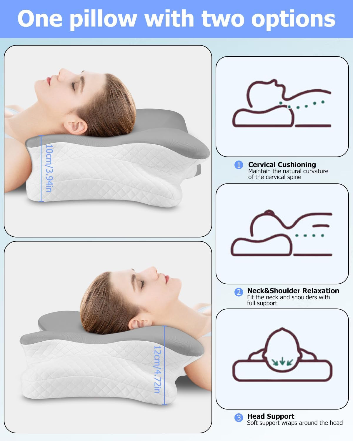 Orthopedisch kussen, zijsteunkussen, neksteunkussen, nekpijnkussen, traagschuimkussen, ergonomisch kussen, voor zijdelingse rug- en buikondersteuning - Vlindervorm Cervicale orthopedische kussens Naty Shop