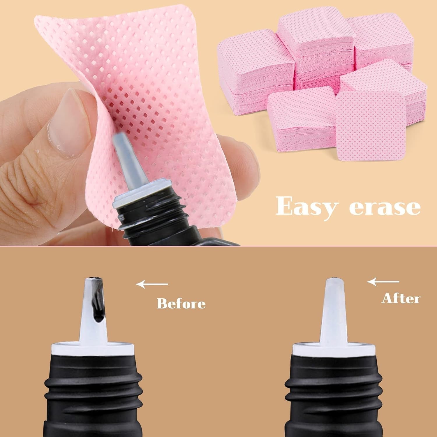 300 Stück Nagellackentferner Pads, Fusselfreie Nägel Wattepads Für Nägel Nagellackentferner Pluisvrije nageldoekjes Cleaner Gelnägel - Rosa