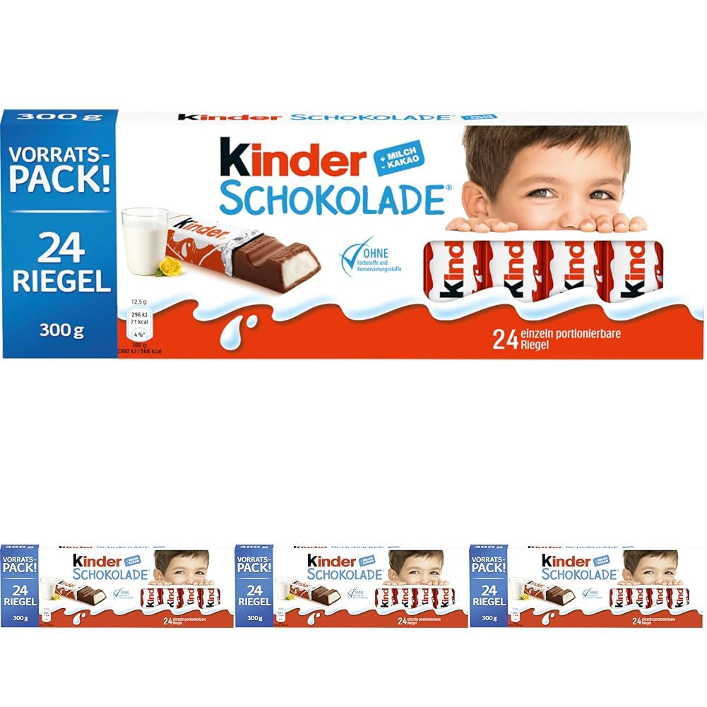Kinder Chocolate - Gevulde melkchocoladerepen - 1 pakje met 24 individuele repen (24 x 12,5 g).