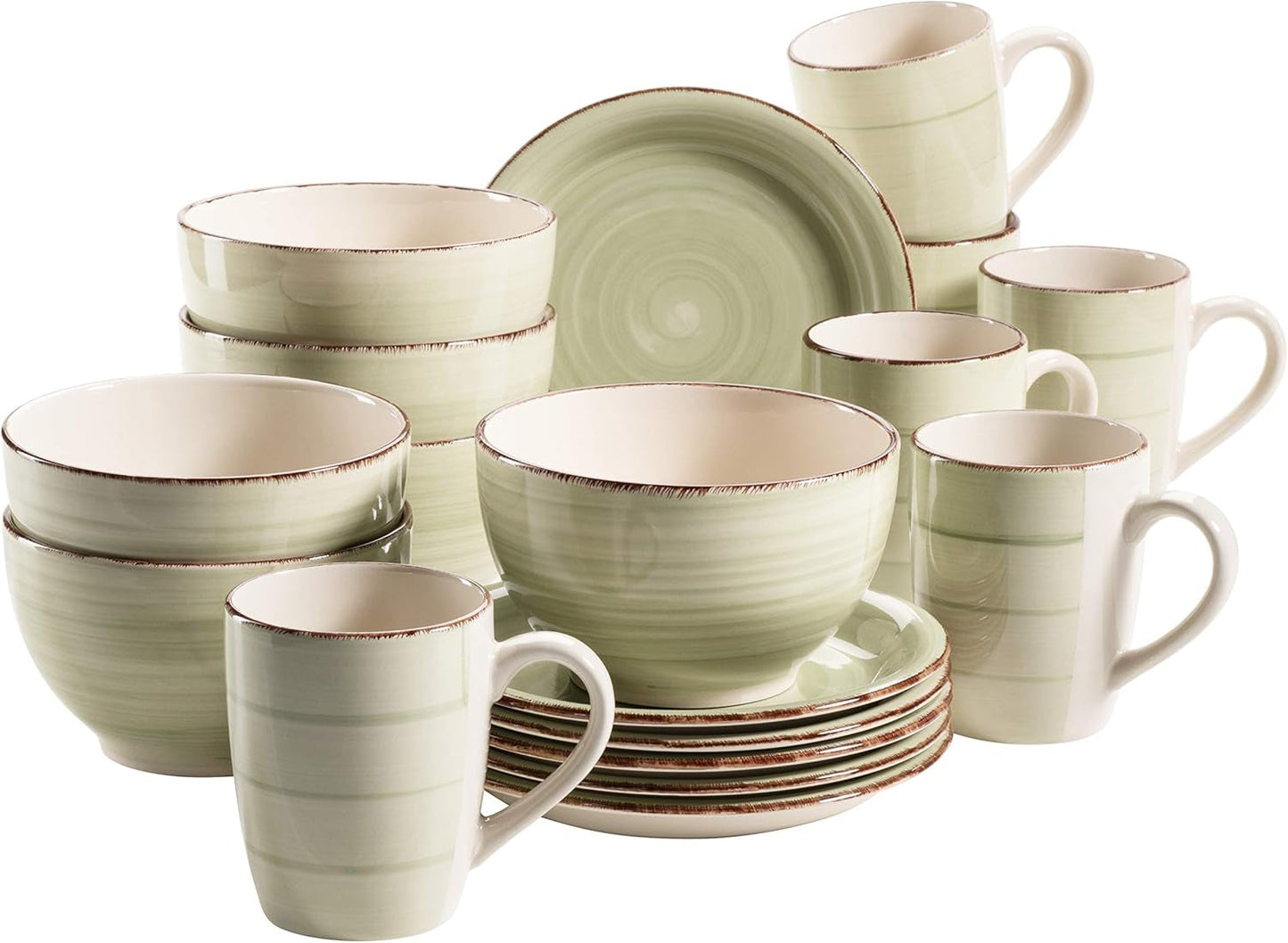 MÄSER 931490 Bel Tempo II ontbijtset voor 6 personen in vintage look, handgeschilderd keramiek, 18-delige serviesset, groen, steengoed