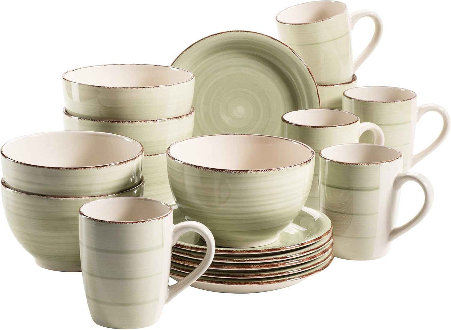 MÄSER 931490 Bel Tempo II ontbijtset voor 6 personen in vintage look, handgeschilderd keramiek, 18-delige serviesset, groen, steengoed