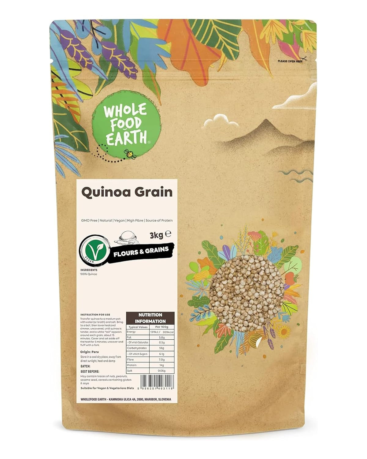 Wholefood Earth quinoa granen - non-GMO - natuurlijk - vegan - zuivelvrij - geen toegevoegde suikers - 3 kg