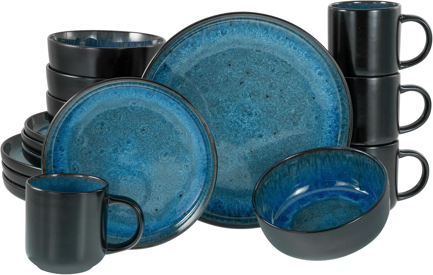 CreaTable, 20149, Nordic Fjord Blue-serie, 16-delige serviesset voor 4 personen, porseleinen combinatieservies, vaatwasmachine- en magnetronbestendig, kwaliteitsproductie