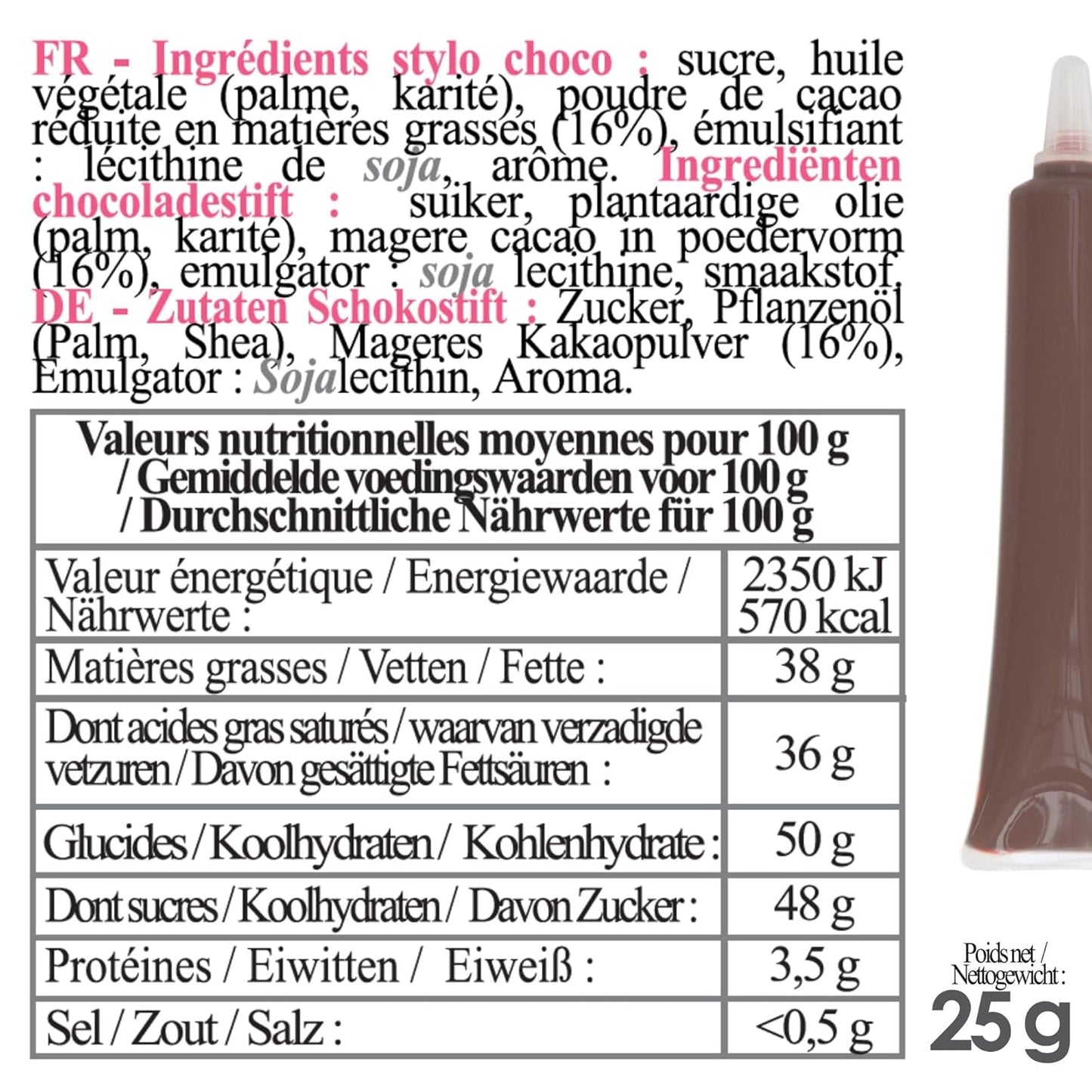 Scrapcooking - Bruine chocoladepen - Chocolade schrijfsuiker 25 g - Eetbare decoratieve suikerpen - Schrijven en tekenen - Etikettering van fondant, glazuur, cakes - 6801