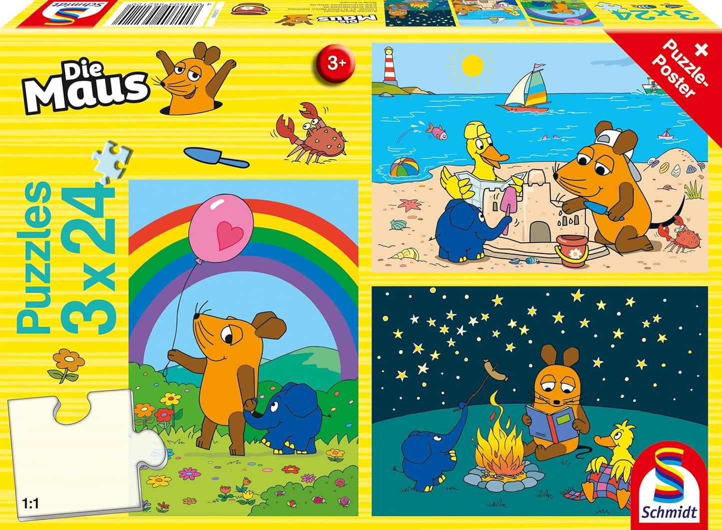 Schmidt Spiele 56212 Muis Good Friends 3X24-delige puzzel voor kinderen Blauwe puzzel Naty Shop Standaardtitel