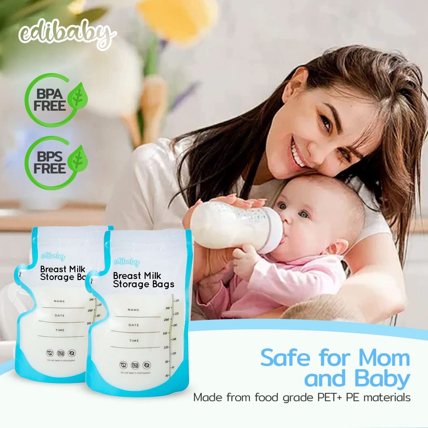 Edibaby, Zakjes voor moedermelk, 100 stuks, Gesteriliseerd, zonder BPA Accessoires Voeding en Borstvoeding Bebe Naty Shop