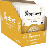 Applaws 100% natuurlijk nat kattenvoer, kippenborst in bouillon - Verpakking van 12 zakjes van 70 g