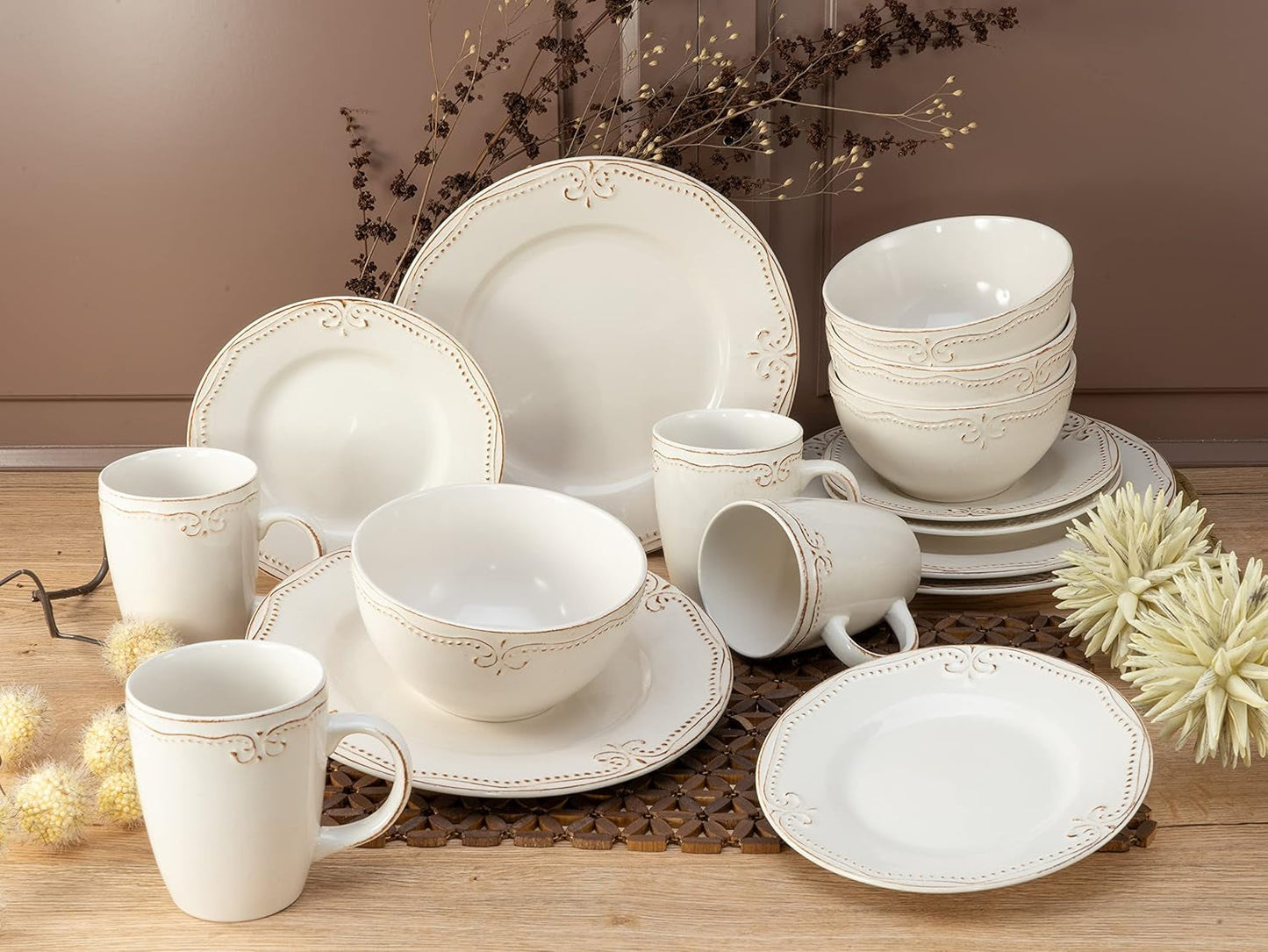 CreaTable, 23601, Romantic Vintage Series, 16-delige serviesset voor 4 personen, porseleinen combinatieservies, vaatwasmachine- en magnetronbestendig, kwaliteitsproductie
