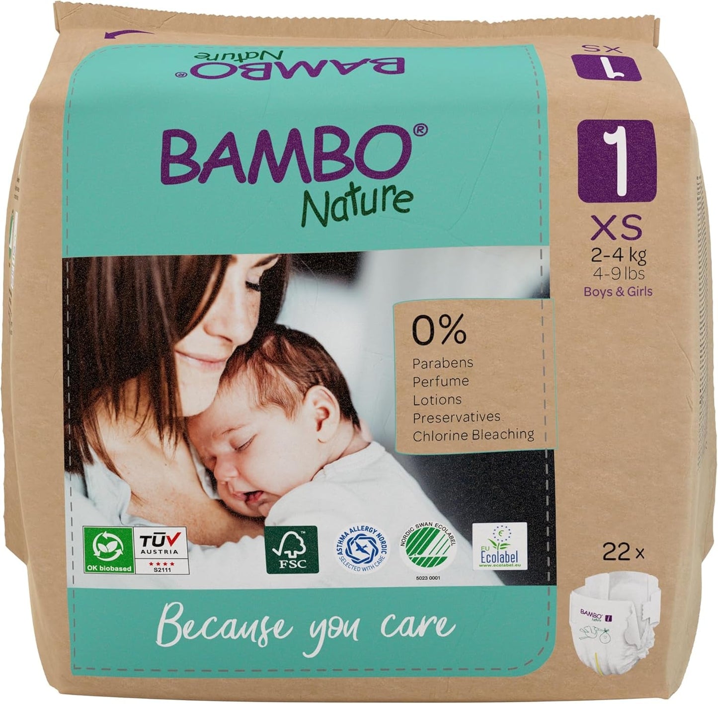 Bambo Nature Babyluiers, maat 1 (2-4 kg), maanddoos van 132 stuks | Premium luiers met verbeterde lekbescherming | Ultiem comfort en vrijheid voor pasgeborenen | Dermatologisch geteste luiers