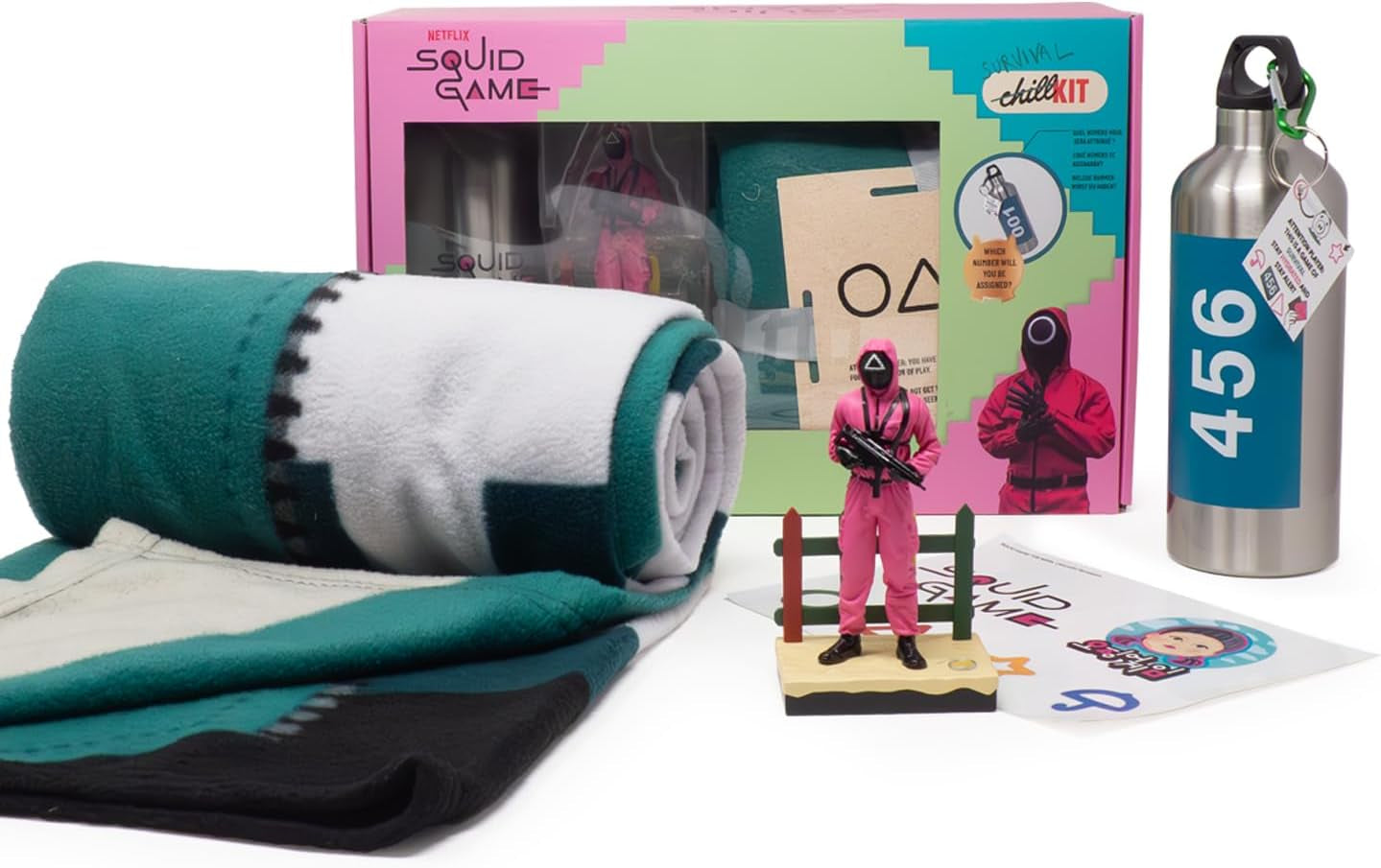 Netflix Chill Kit - Inktvisspel, officiële licentie, fleecedeken, verzamelobject, thermoskan, sticker, kerstcadeau-idee, je verjaardagscadeau Bedden en dekens Besuche den Neamedia Icons-Store Standaardtitel