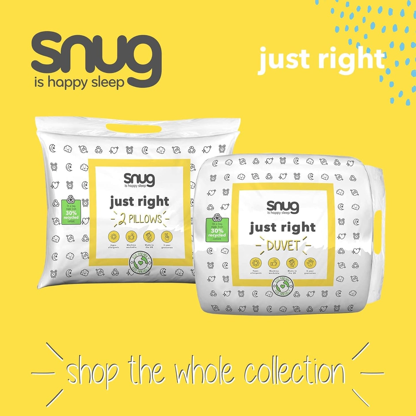 Just Right Snug dekbed, 10,5 tog, holle vezel, wit, tweepersoonsbed Dekbedden en dekbedden Naty Shop