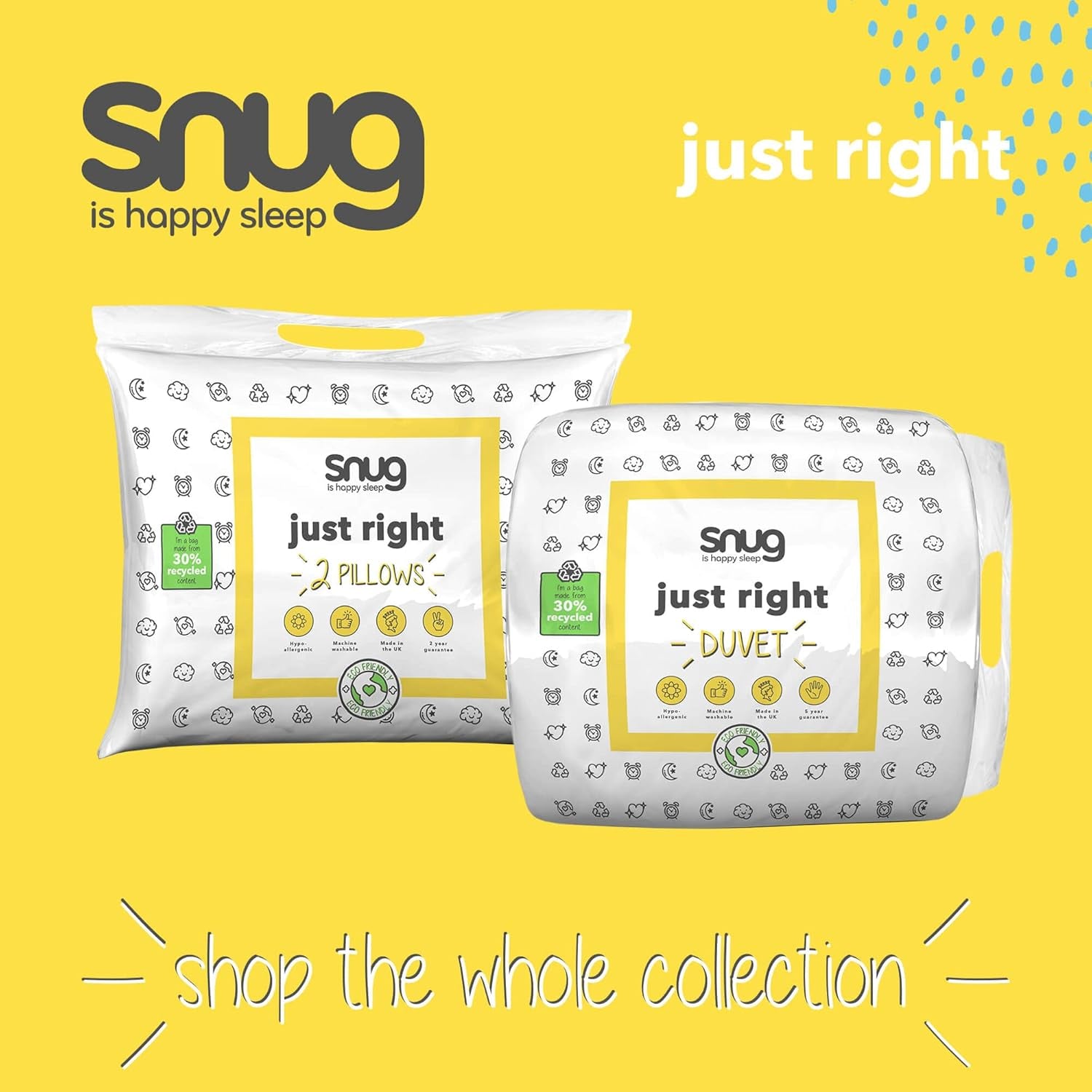 Just Right Snug dekbed, 10,5 tog, holle vezel, wit, tweepersoonsbed Dekbedden en dekbedden Naty Shop
