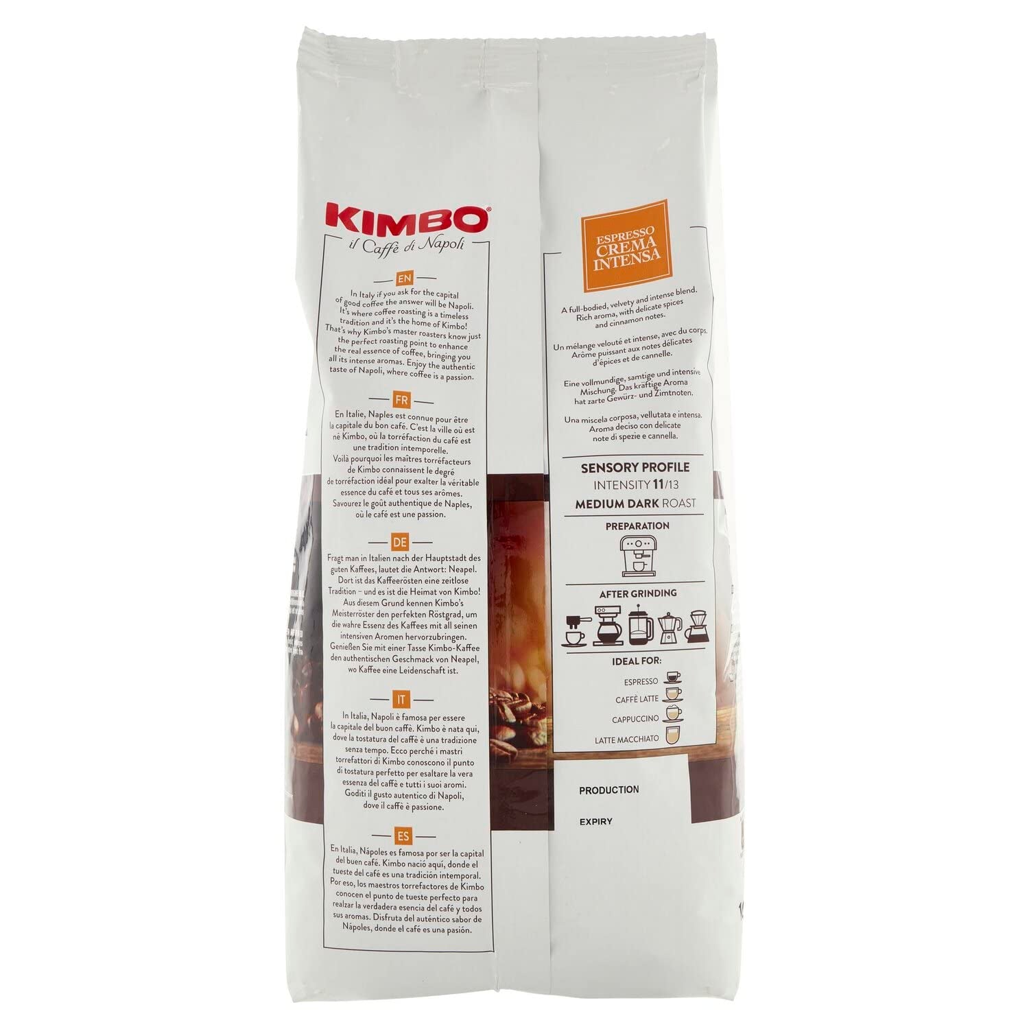 3x koffiebonen espresso crème intens, medium donker gebrand, hele koffiebonen, zak van 1 kg, koffie uit Napels