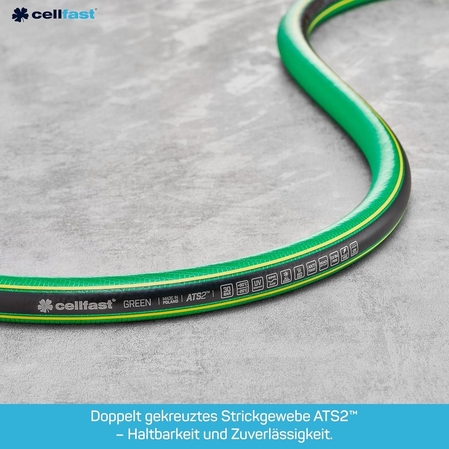 CELLFAST Tuinslang 5-laags waterslang dubbel gevlochten grensoverschrijdende irrigatieslang UV-bestendig anti-algen flexibel 30 bar 3,4 inch 50 meter groen