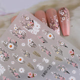 Pruimenbloem Nagelstickers, Wit Roze Bloem Nagelstickers, Bloemnagelstickers met Reliëf, Lente Zomer Bloemnagelstickers, Nagelontwerpen, Nagelaccessoires, Nagelkunst