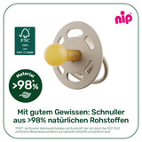 nip - Kersengroen | 0-6 maanden | Pak van 4 | Babyfopspeen, geschikt voor borstvoeding en tandjes krijgen. Duurzame speen, gemaakt van natuurlijke grondstoffen, lichtgroen/bruin