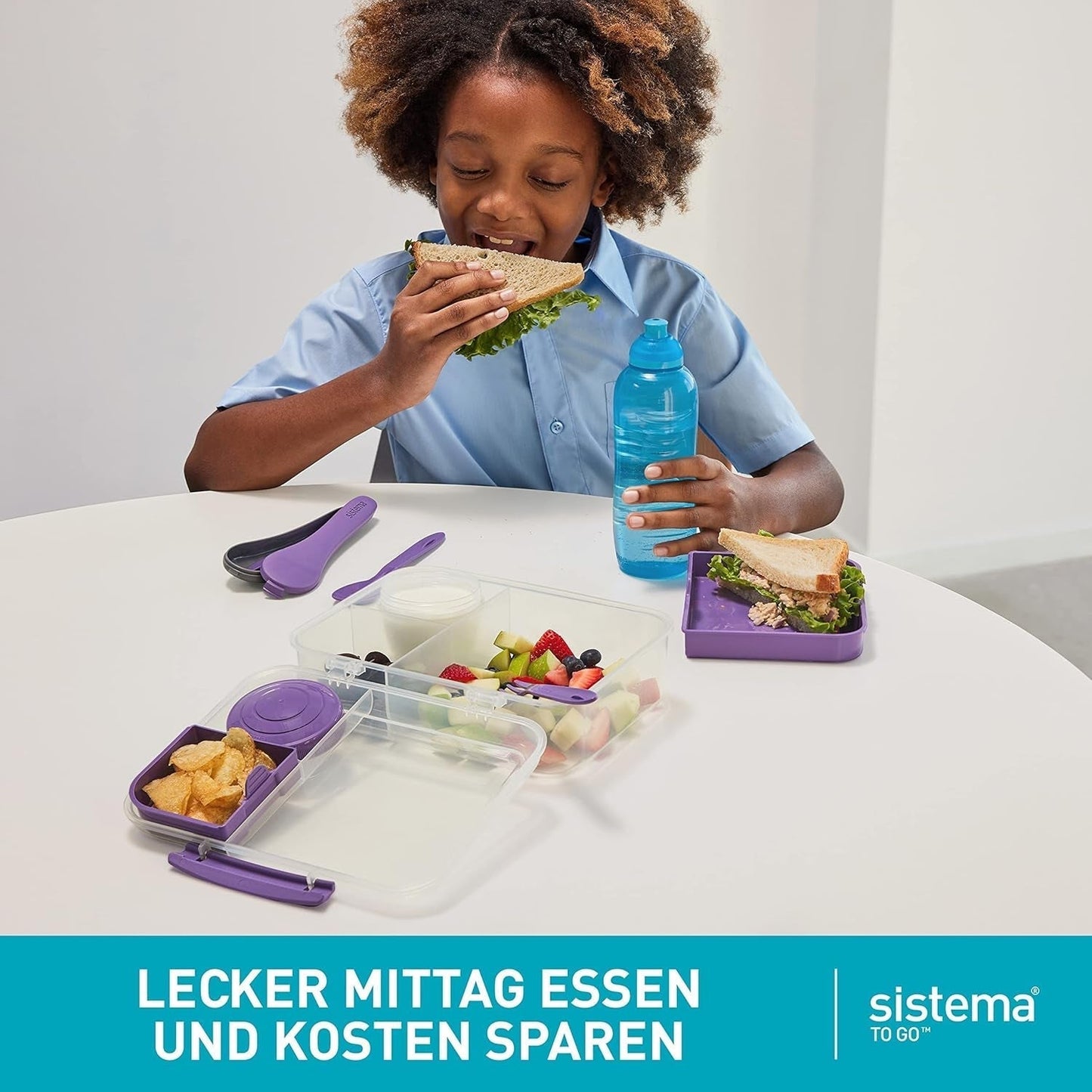Bento Box TO GO lunchboxsysteem met vakken | Lunchbox van 1,25 L met yoghurt-/fruitcontainer | voor kinderen en volwassenen l | BPA-vrij Minty Teal [21685-8T], mintgroen Naty Shop voedselbewaardozen